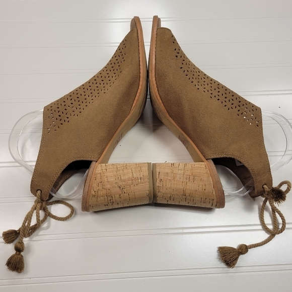 TOMS Tan Suede Leather Open Toe Sandals Heels Size 11 - Picture 6 of 10
